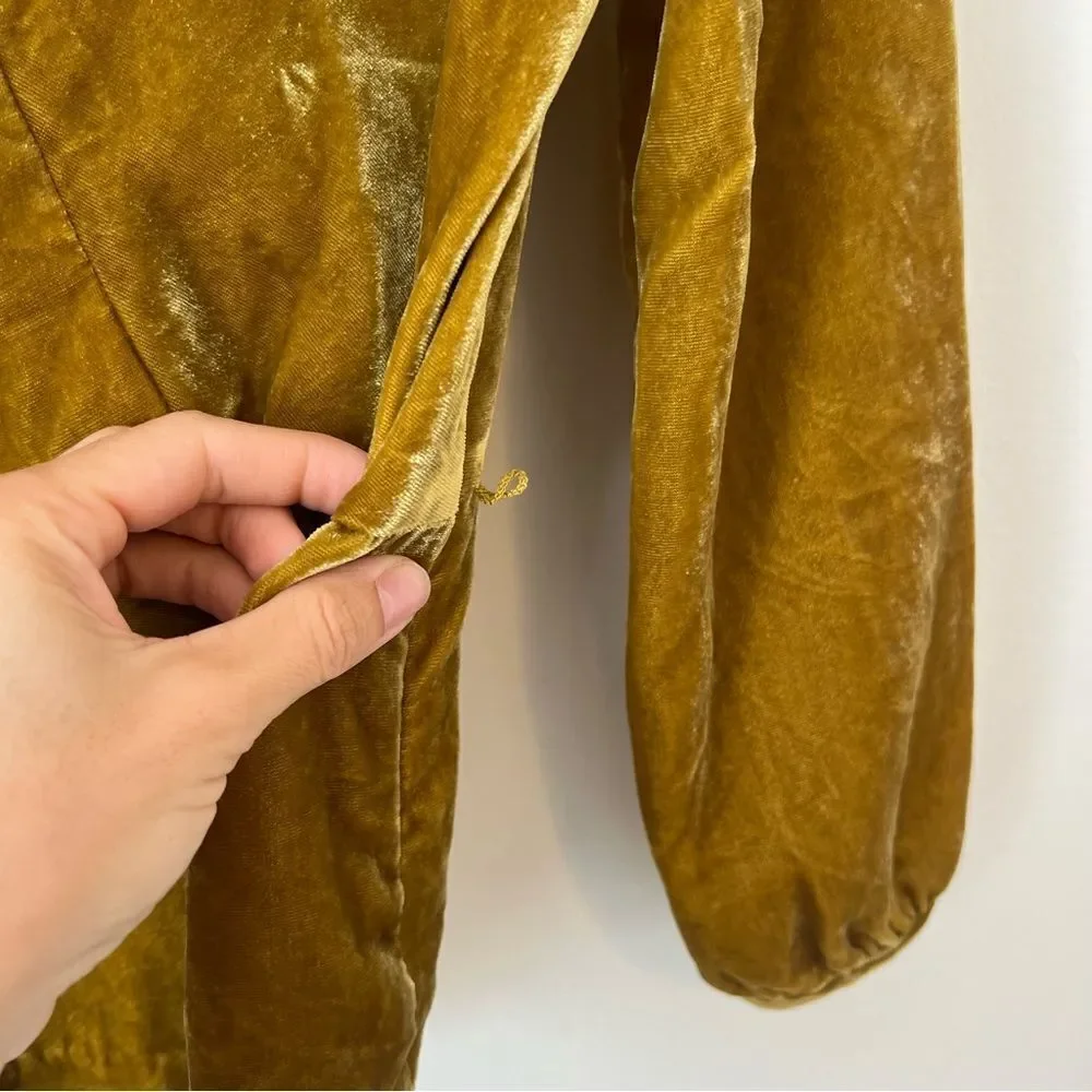 J. Crew Faux Wrap Velvet Long Sleeve Blouse Size 2 in Mustard Yellow